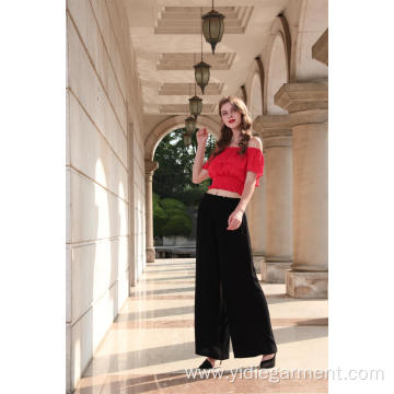 Women's Black Wide Leg Smocked Palazzo Pants